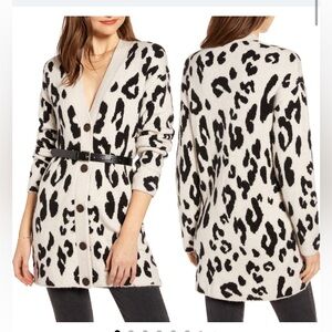 Something Navy V-Neck Cardigan - Leopard